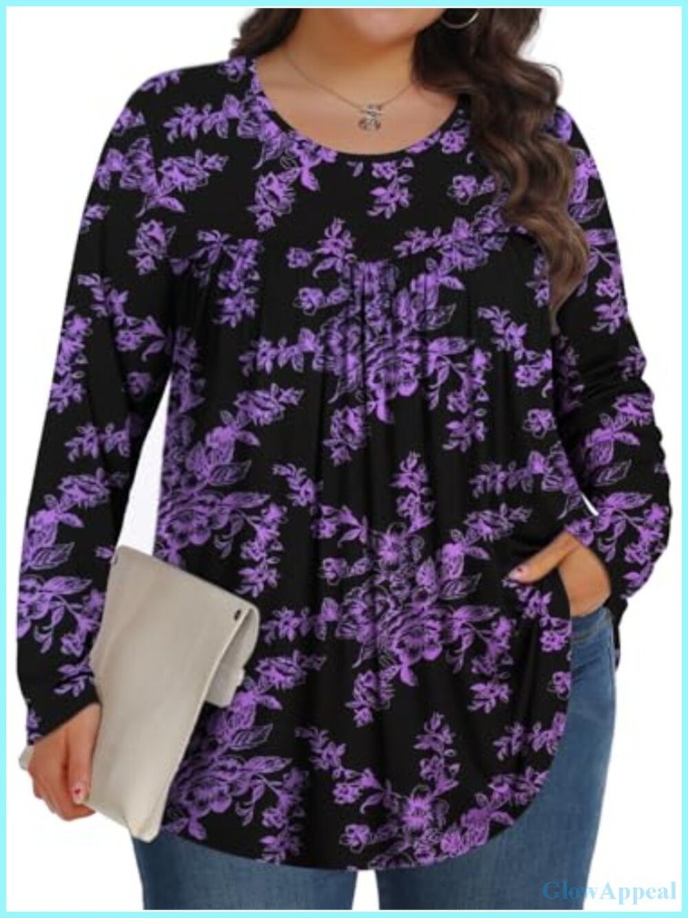 Plus Size Long Sleeve Tunic Blouse Pleated Flowy Casual Top